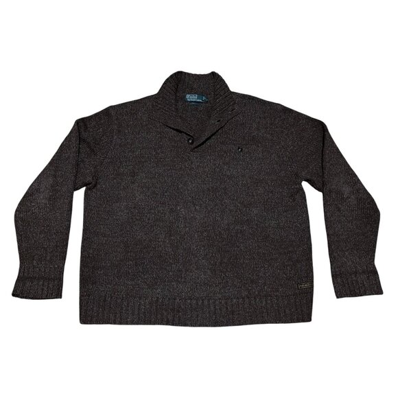 Y2K Polo Ralph Lauren Sweater XL Quarter Button Collar Heather Brown 100% Cotton - Picture 1 of 7